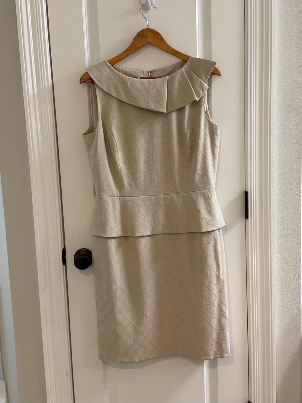 Antonio Melani Beige Textured Peplum Sheath Dress Size 10